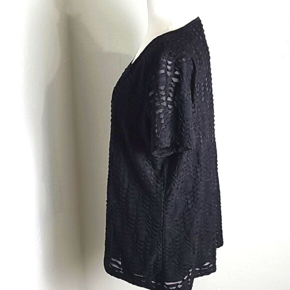 Calvin Klein Black Short Sleeve Top with a Crepe Overlay, Size XL - Picture 5 of 9